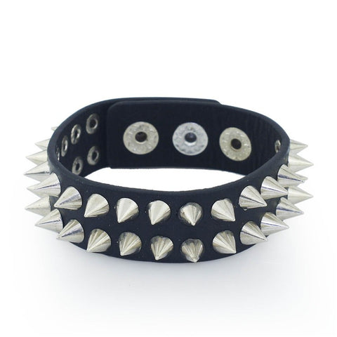 1977 Punk Spiked Rivet Cone Studded Black Leather bracelet