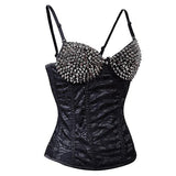 Punk Rivet Studded Push-Up Corset with Black Skull Pattern