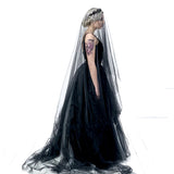Long Black Wedding Veil  - 1.5, 3, or 5 meters