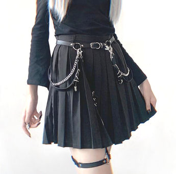 Faux Leather Garter Belt with Chain Hoops
