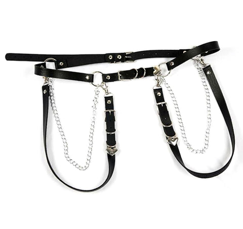 Faux Leather Garter Belt with Chain Hoops
