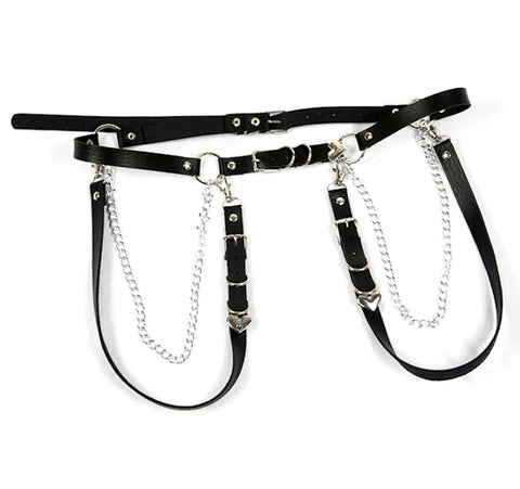 Faux Leather Garter Belt with Chain Hoops PurePunkRock Faux Leather Garter Belt with Chain Hoops PurePunkRock