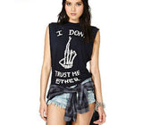 Loose Punk Style T-Shirt with Printed Skull Finger
