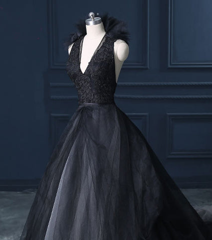 black halter wedding dress Ashley Black Halter Neck Wedding Dress: Open Back Sparkly Gown