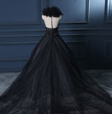 Gothic Sleeveless Halter Tulle Wedding Gown