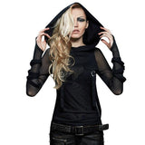 Punk//Gothic Top with meshed long sleeves and hood