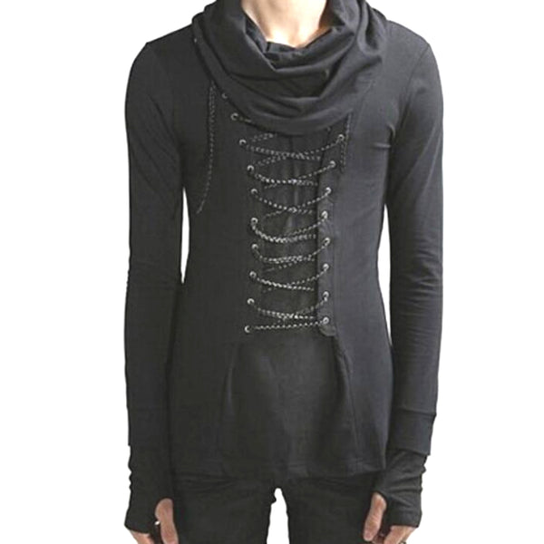 Men's Long sleeved, hip length shirt with accented laced up front.