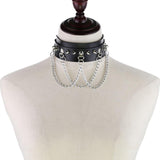 Leather Choker with Chains, Rivets, and Spikes