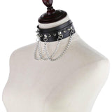 Leather Choker with Chains, Rivets, and Spikes