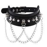 Leather Choker with Chains, Rivets, and Spikes