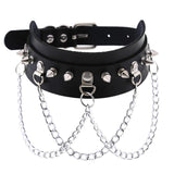 Leather Choker with Chains, Rivets, and Spikes
