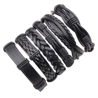 Multilayered Black Leather Bracelet