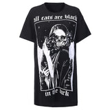 Punk Gothic Loose T-Shirt with Cat/Skull print