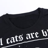 Punk Gothic Loose T-Shirt with Cat/Skull print