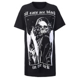 Punk Gothic Loose T-Shirt with Cat/Skull print