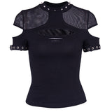 Goth Punk Black Tops with Faux Leather Details and Studs