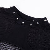 Goth Punk Black Tops with Faux Leather Details and Studs