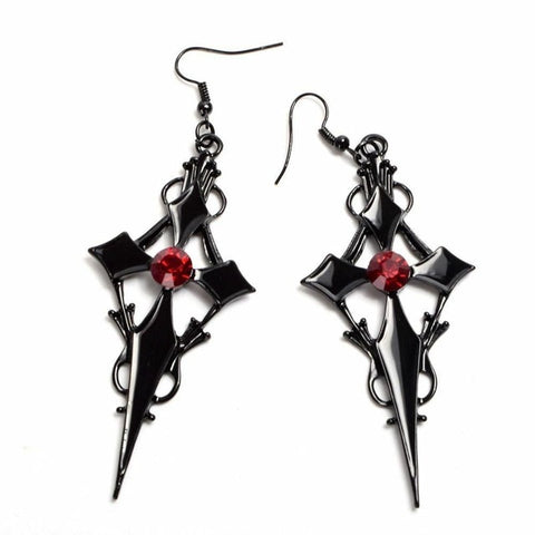Gothic Victorian Drop Earrings with Pink Rhinestone
