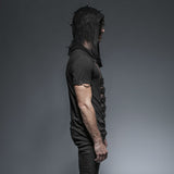 Men's Gothic/Steampunk black sexy hooded Tee with buckles and mesh