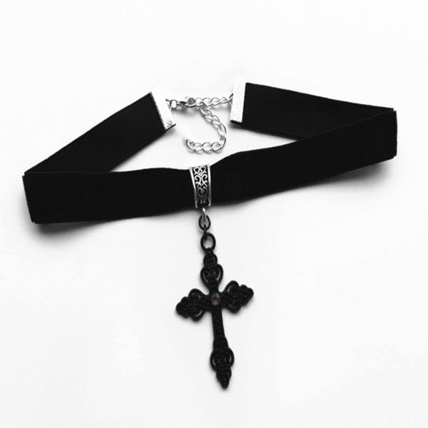 Large Gothic Cross Choker Necklace.