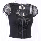 Sexy Black Gothic Semi Cropped Top