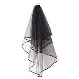 Elegant Black Wedding Veil with Ribbon Edge