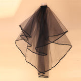 Elegant Black Wedding Veil with Ribbon Edge
