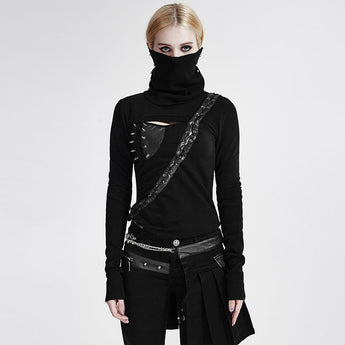 Goth Punk/Steampunk Black Top with high turtle neck and Studs