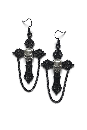 Gothic Victorian Black Cameo Skull Earrings