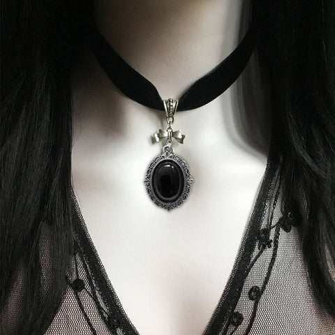 Black velvet Eye gothic choker, stainless steel – Baguette Magick