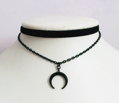  JczR.Y Black Choker Necklaces for Woman Black Moon Choker  Necklace Leather Velvet Moon Necklace Retro Half Crescent Horn Necklace  Pendant Jewelry: Clothing, Shoes & Jewelry