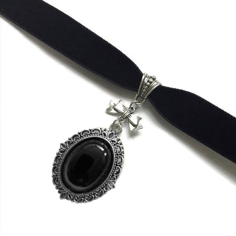 Black Velvet Choker Necklace, Gothic Victorian Black Cameo – PurePunkRock