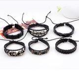 Multilayered Black Leather Bracelet with Metal Accents