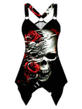 Tank Top with Skull Pattern and Pin Buckle accent