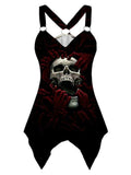 Tank Top with Skull Pattern and Pin Buckle accent
