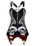 Tank Top with Skull Pattern and Pin Buckle accent