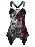Tank Top with Skull Pattern and Pin Buckle accent