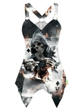 Tank Top with Skull Pattern and Pin Buckle accent