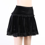 Gothic Velvet High Waist Lace Ruffle Skirt