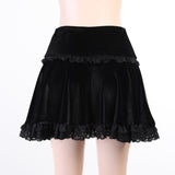 Gothic Velvet High Waist Lace Ruffle Skirt