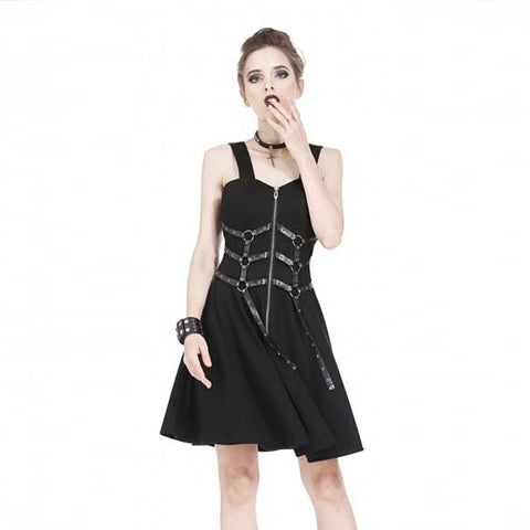 Gothic Black Mini Dress with Buckles PurePunkRock Gothic Black Mini Dress with Buckles PurePunkRock