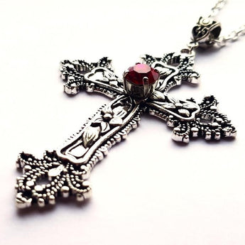 Large Gothic Cross with raised Red Faux crystal stone.