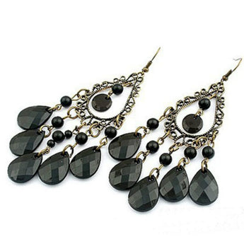 Large Victorian Black Water Drop Earrings