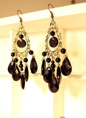 Large Victorian Black Water Drop Earrings