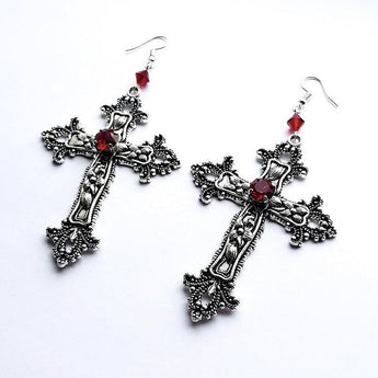 Large Gothic Details Cross Drop Earrings