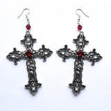 Large Gothic Details Cross Drop Earrings