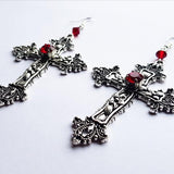 Large Gothic Details Cross Drop Earrings