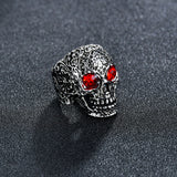 Gothic Vintage Skull Ring with Red Rhinestones