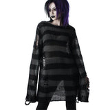 Punk Gothic Long Over Sized Striped Sweater