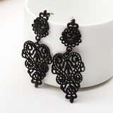 Black Metal Hollow Leaf Weave Shaped Drop Earrings